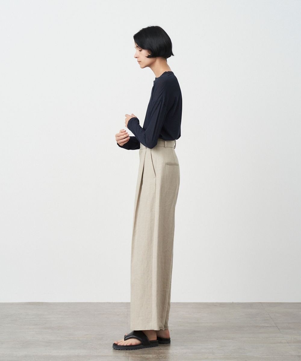 ATON LINEN OXFORD | タックワイドパンツ 
