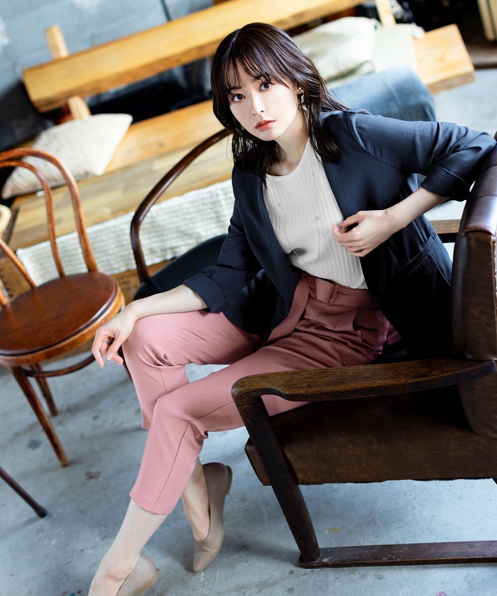 Tiaclasse L 【洗える】美脚効果も叶うリボン付きテーパードパンツ 