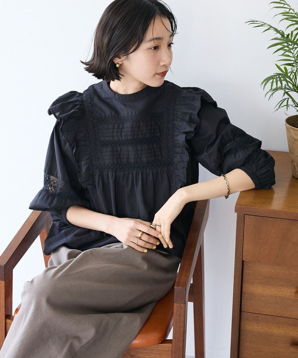 CRAFT STANDARD BOUTIQUE フリル使いマニーレースピンタックブラウス 