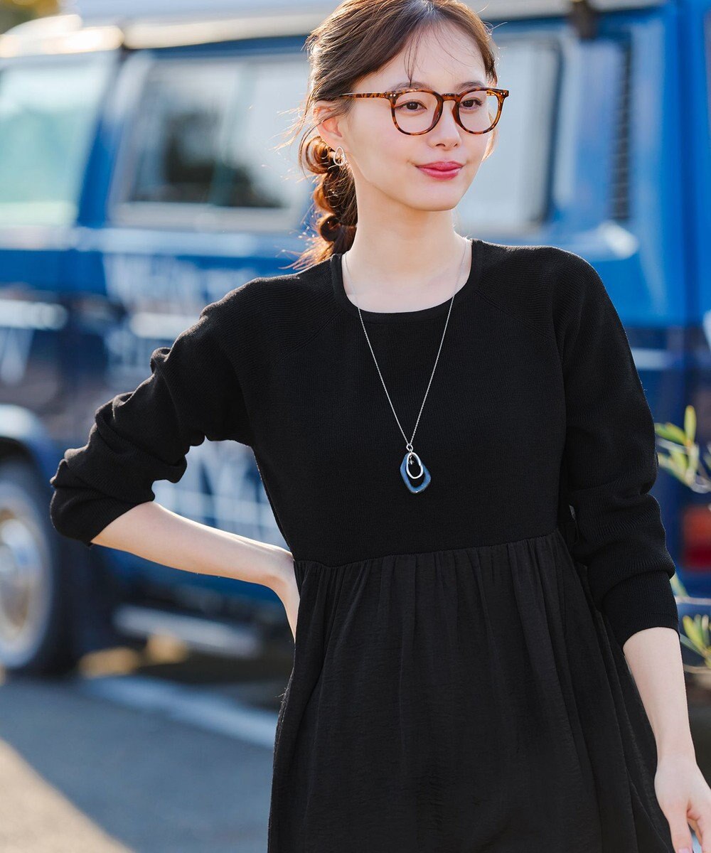 Tiaclasse L 【洗える】ヴィンテージサテンドッキングニットチュニック 