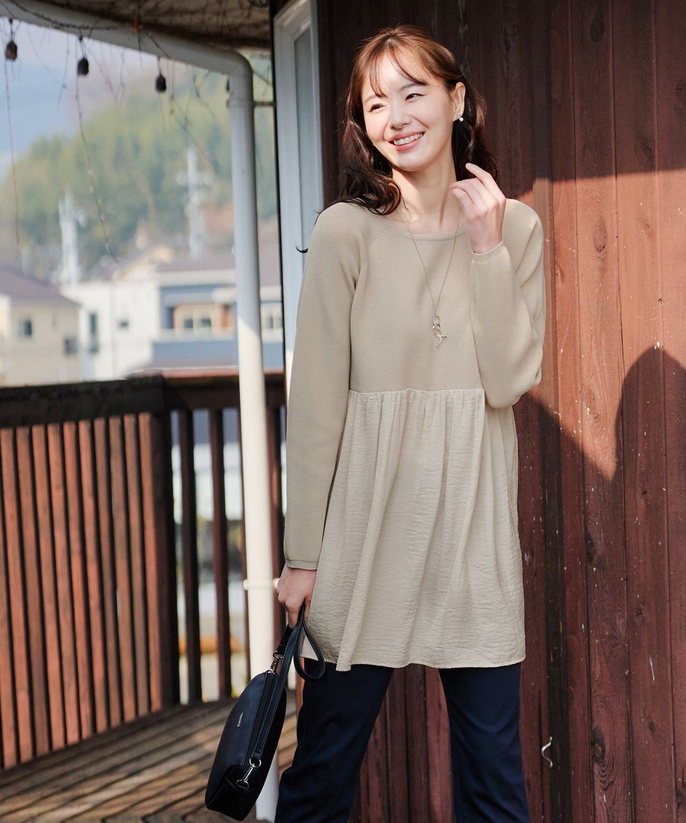 Tiaclasse L 【洗える】ヴィンテージサテンドッキングニットチュニック 