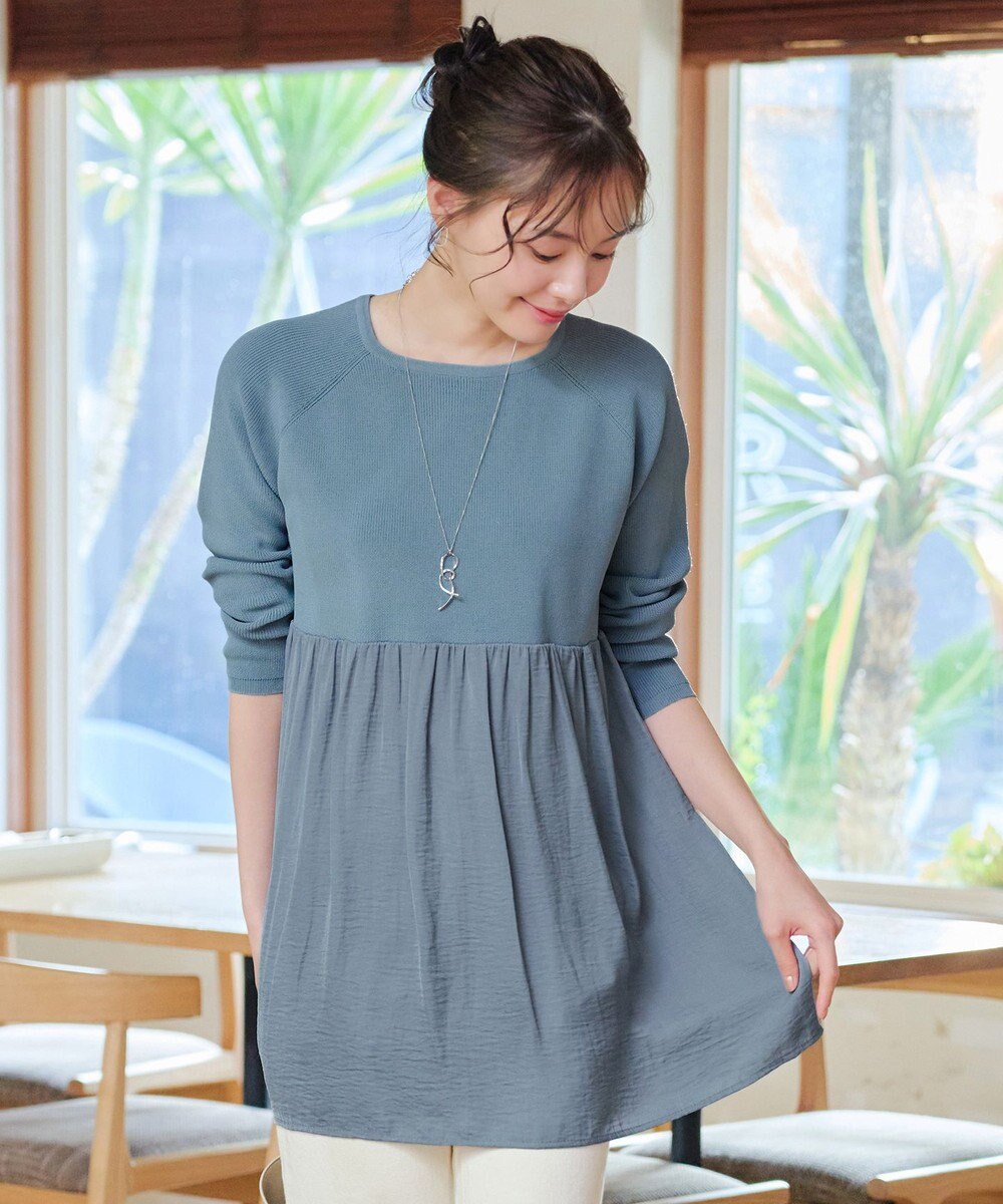 Tiaclasse L 【洗える】ヴィンテージサテンドッキングニットチュニック 