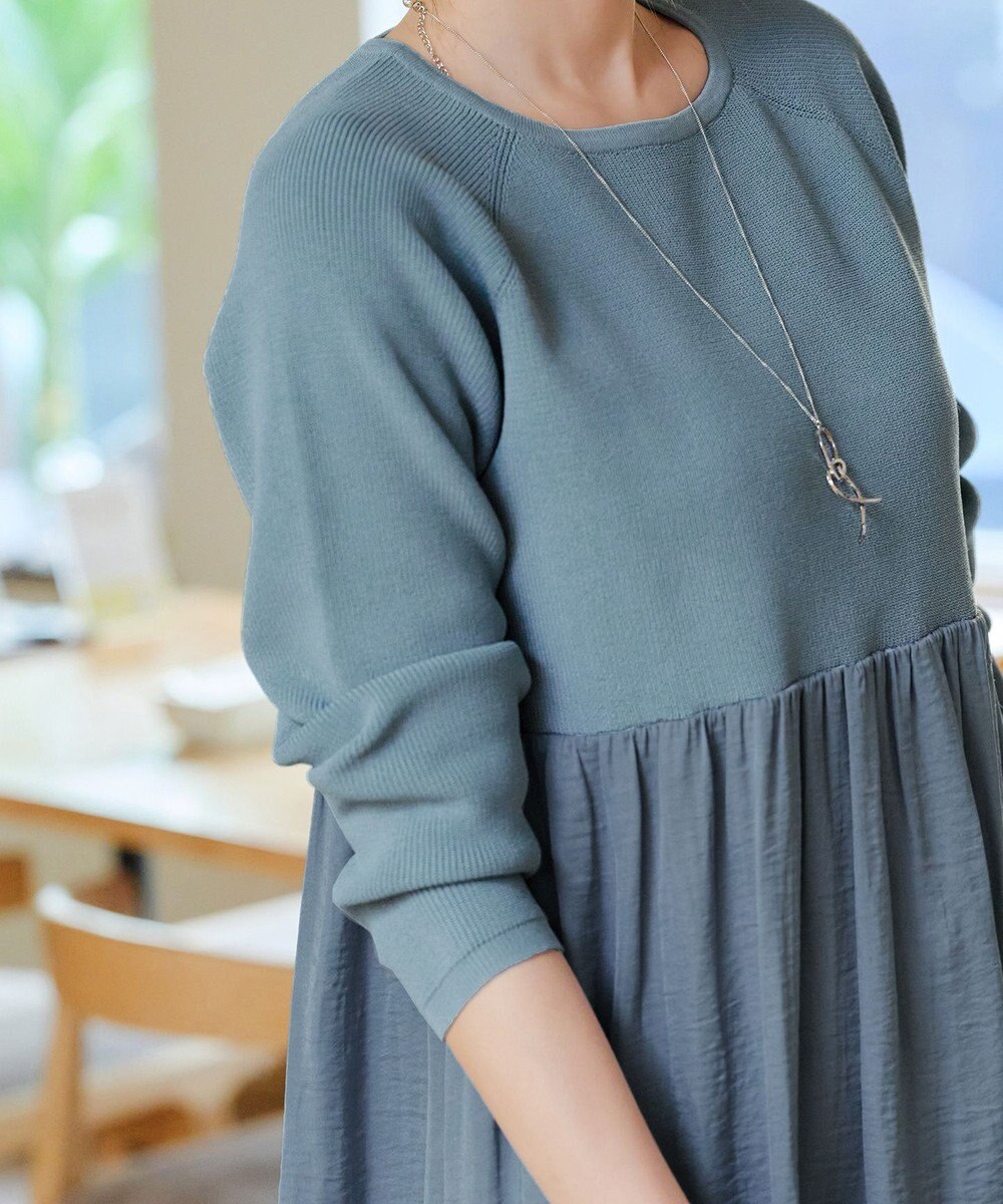 Tiaclasse L 【洗える】ヴィンテージサテンドッキングニットチュニック 