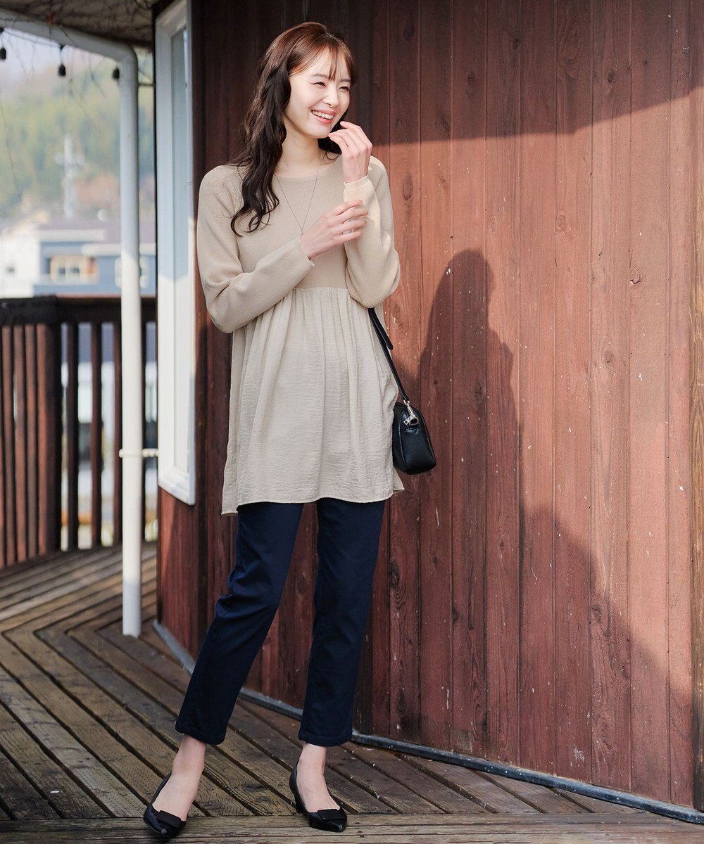 Tiaclasse L 【洗える】ヴィンテージサテンドッキングニットチュニック 