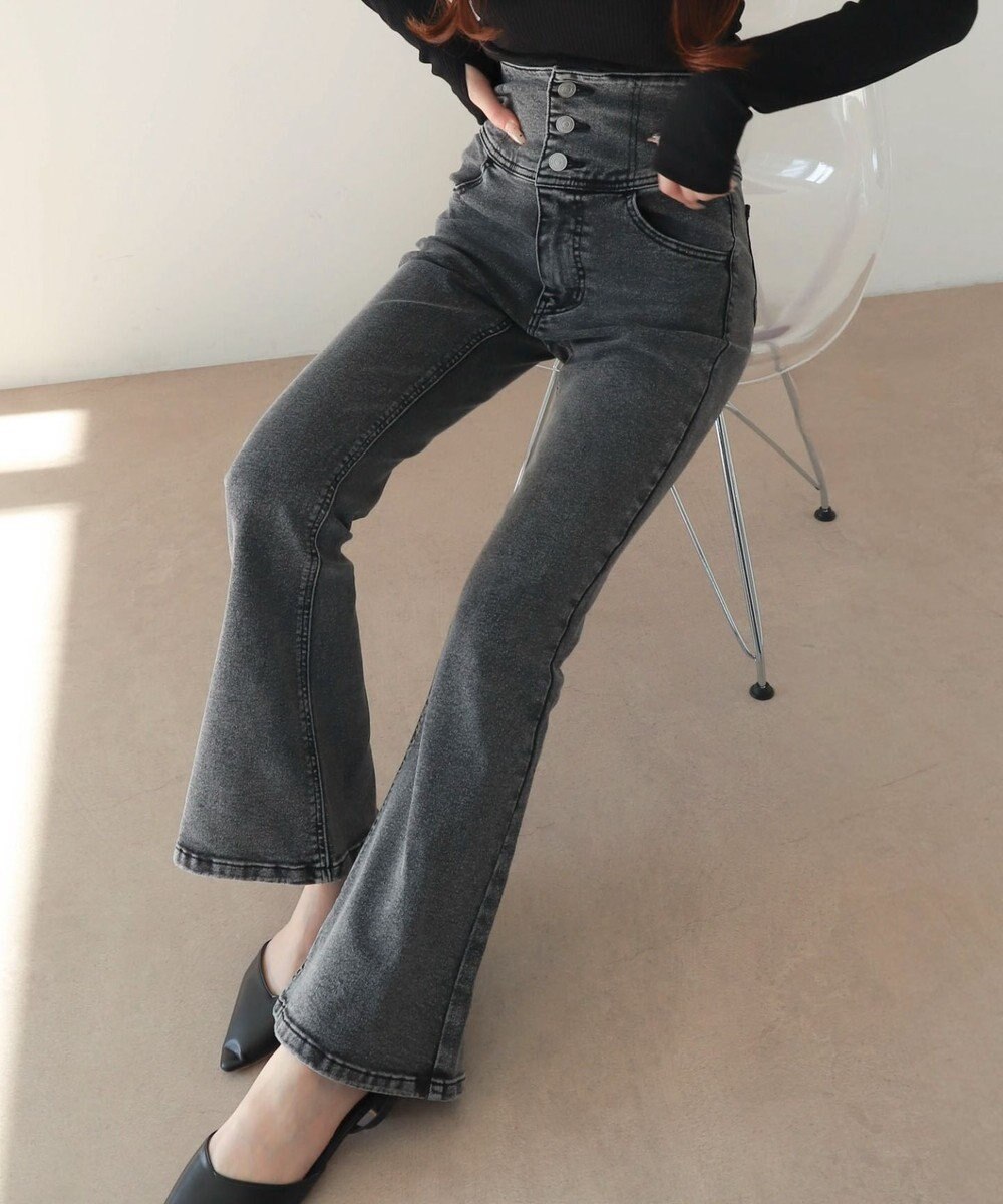 WEGO 【ストレッチ/美脚/脚長シルエット/XSSMサイズ展開】ハイウエストストレッチフレアデニムパンツ 