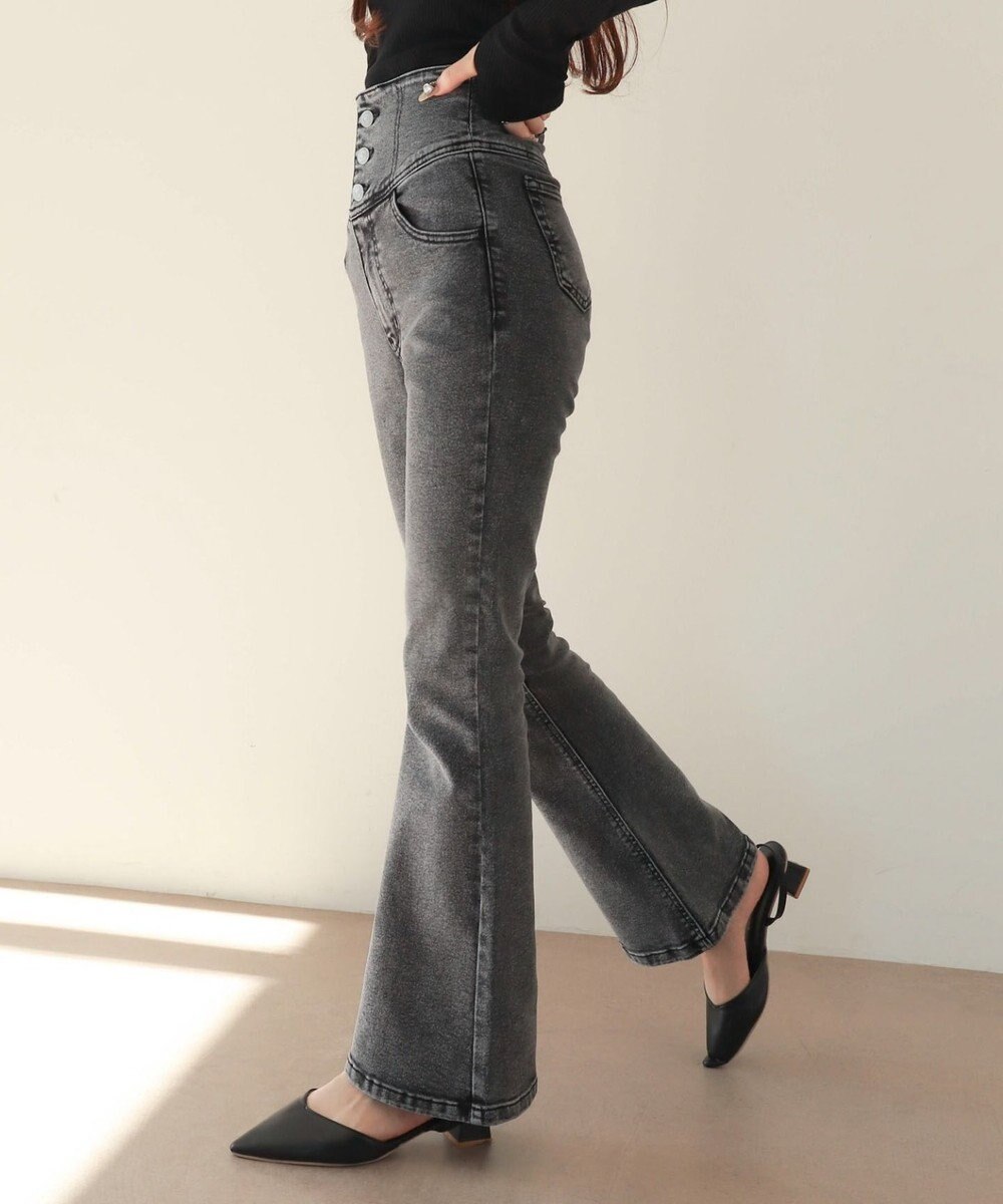 WEGO 【ストレッチ/美脚/脚長シルエット/XSSMサイズ展開】ハイウエストストレッチフレアデニムパンツ 