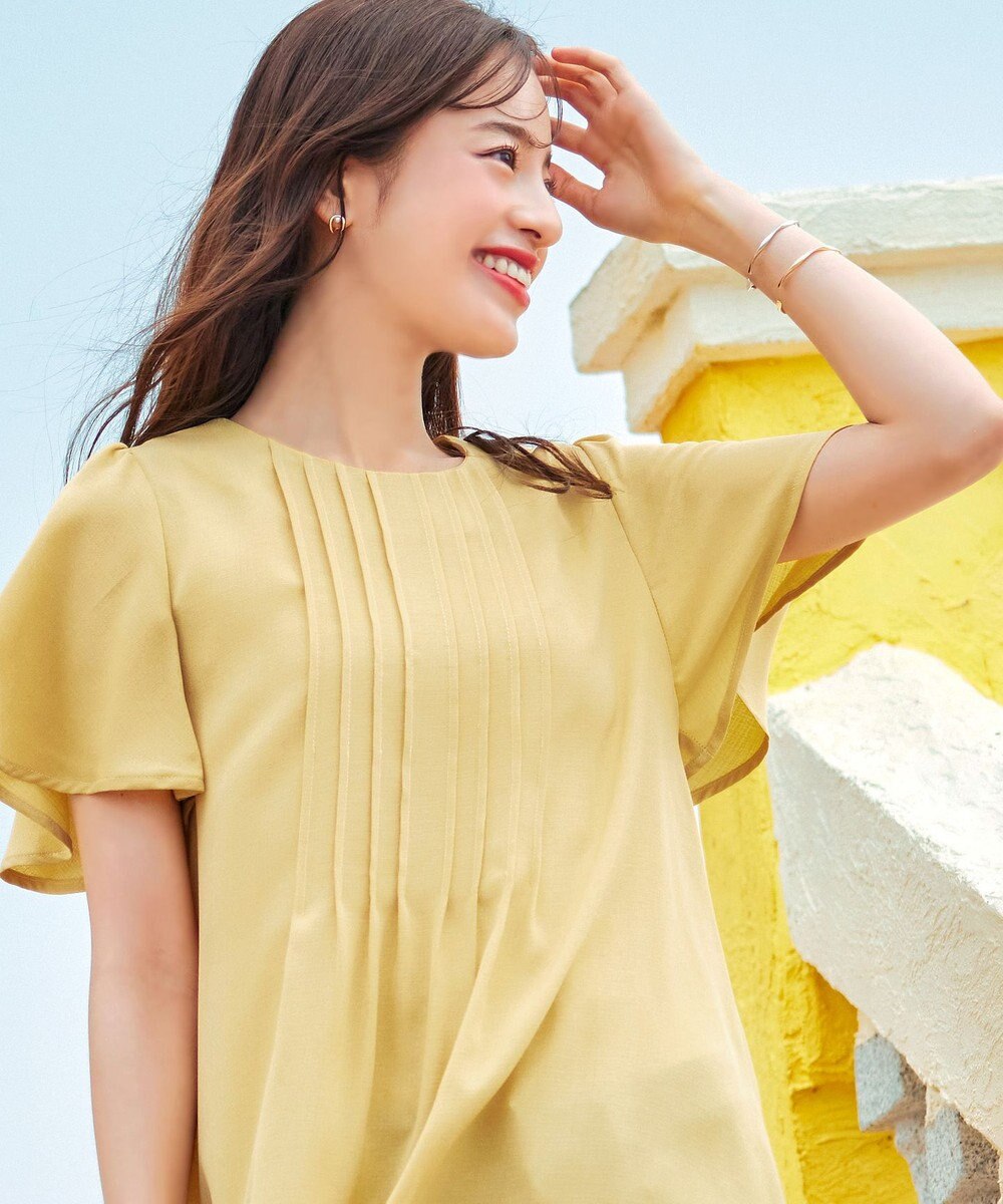 Tiaclasse L 【洗える】麻調ピンタックチュニックブラウス 