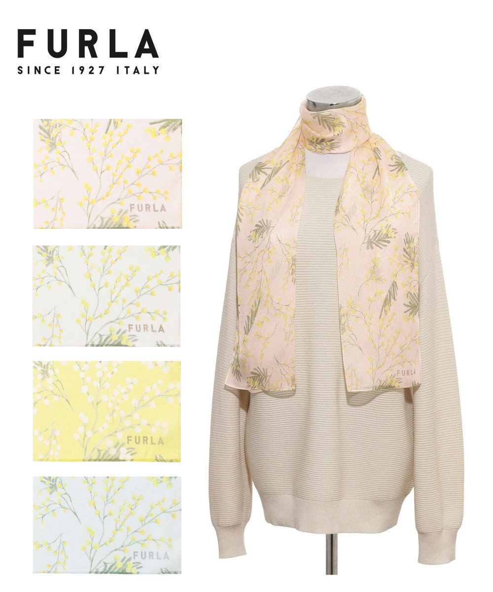 MOONBAT 【シルク100%】FURLA (フルラ) ミモザ シルクシフォンプリントスカーフ 150cm×35cm  手洗い可能 