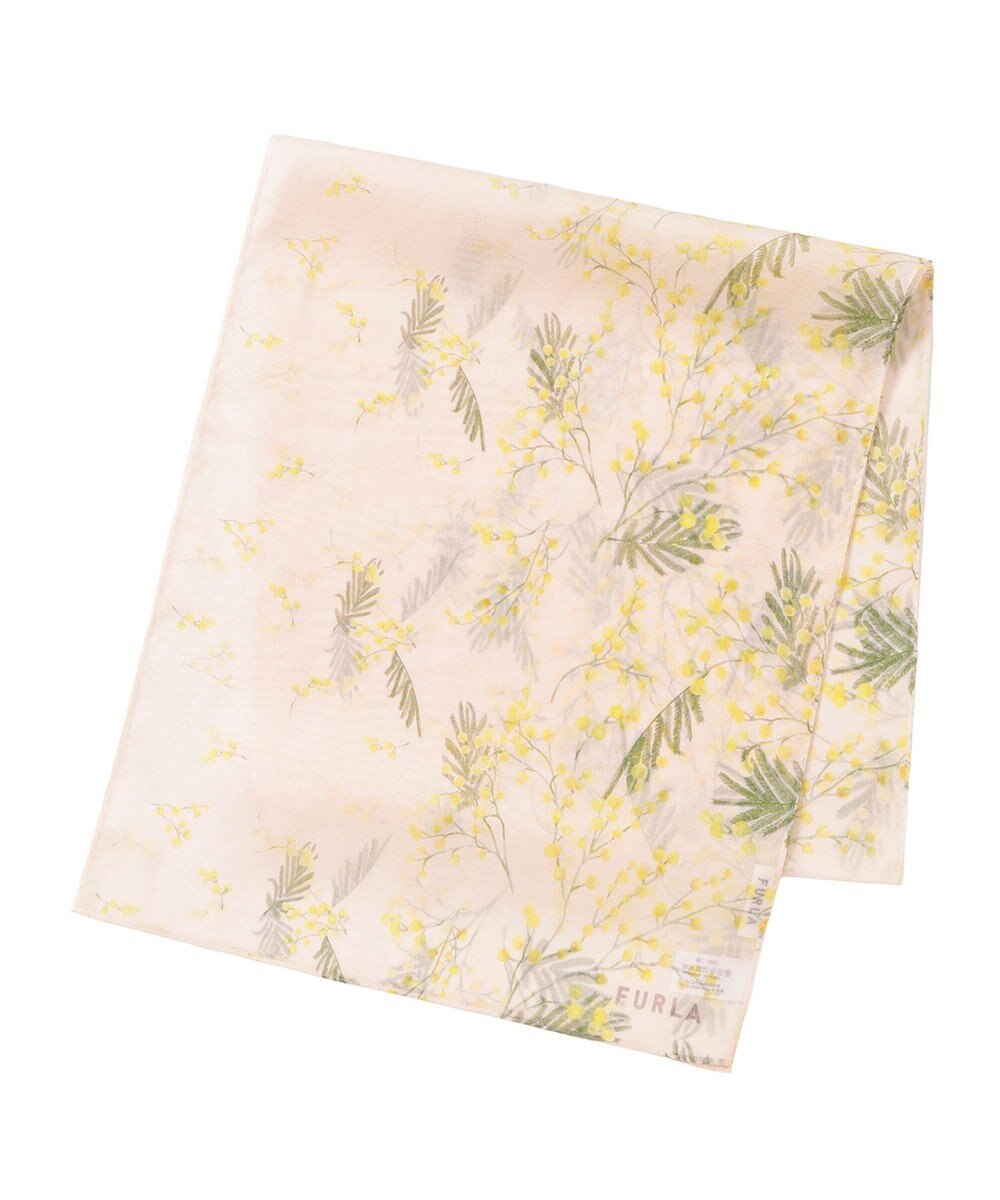 MOONBAT 【シルク100%】FURLA (フルラ) ミモザ シルクシフォンプリントスカーフ 150cm×35cm  手洗い可能 