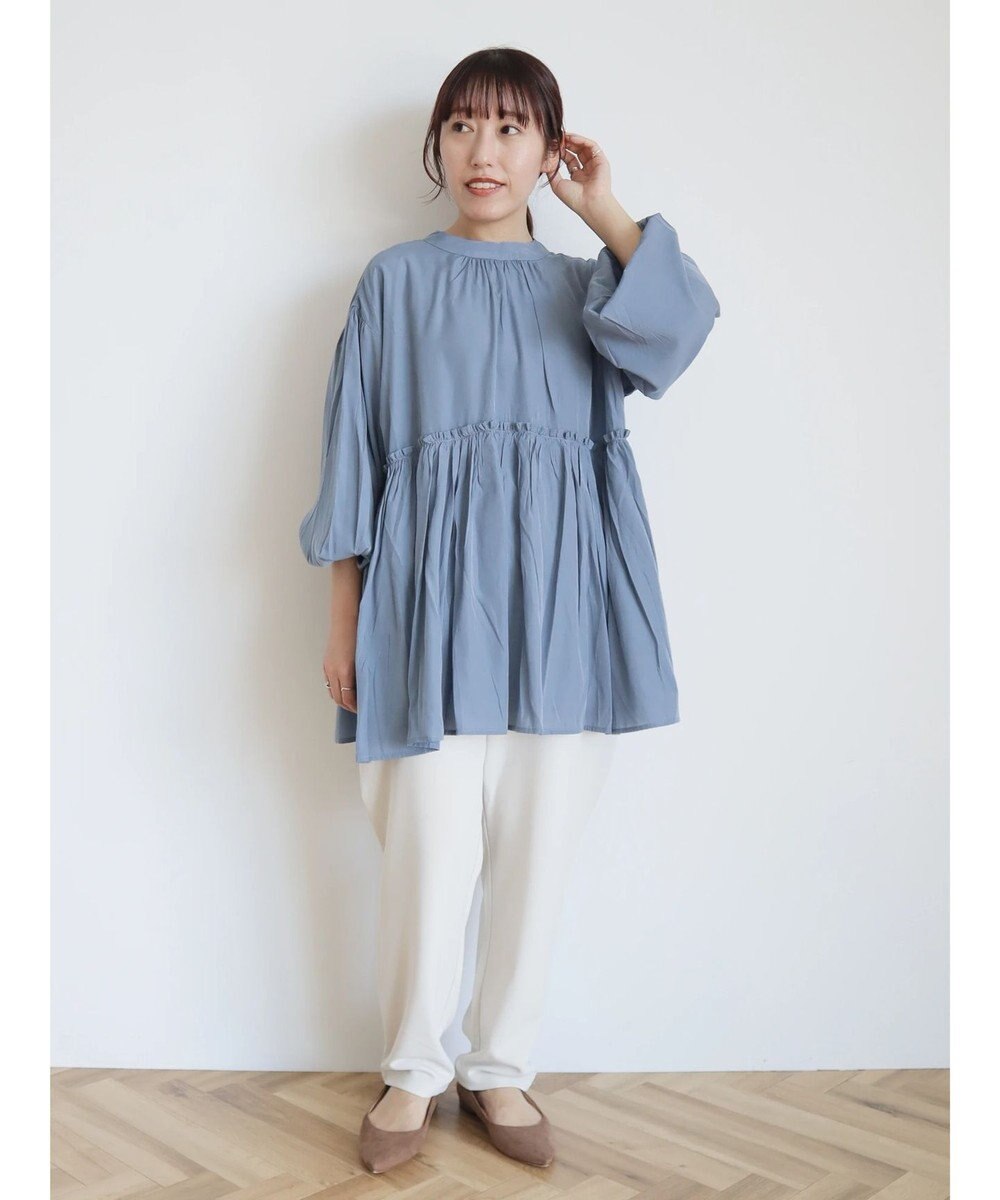 CRAFT STANDARD BOUTIQUE 後リボン切替ギャザーチュニックブラウス 