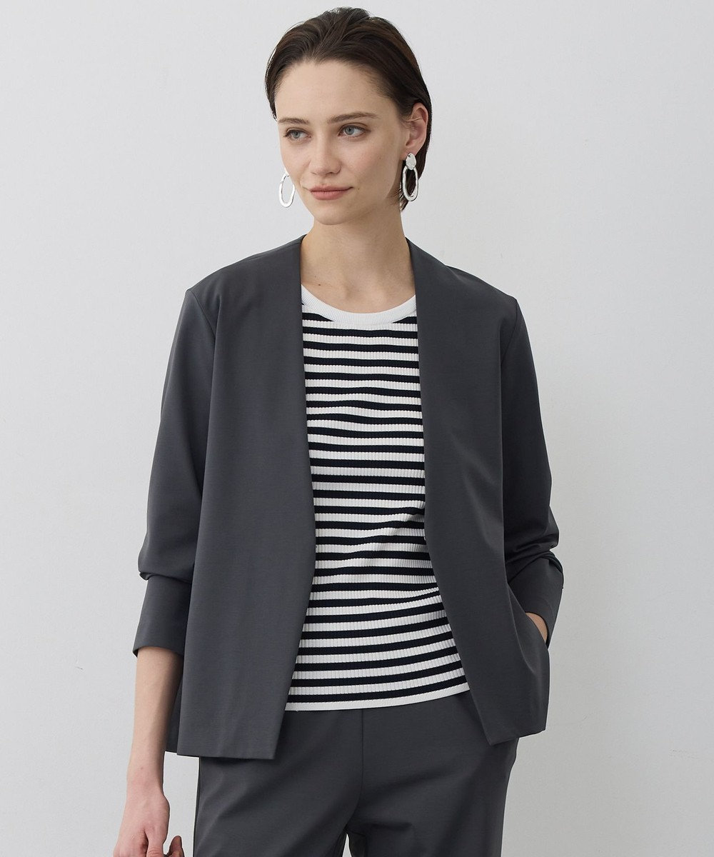 ICB L ナイロンストレッチポンチ ノーカラージャケット 