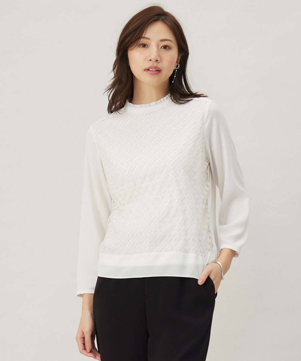 J.PRESS LADIES パウダリーツイルレースコンビ カットソー 