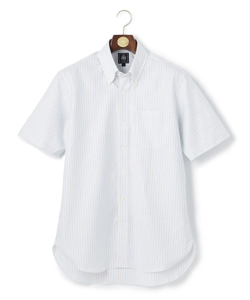 J.PRESS MEN 【PREMIUM PLEATS / 形態安定】ターコイズストライプ 半袖シャツ / B.D. 