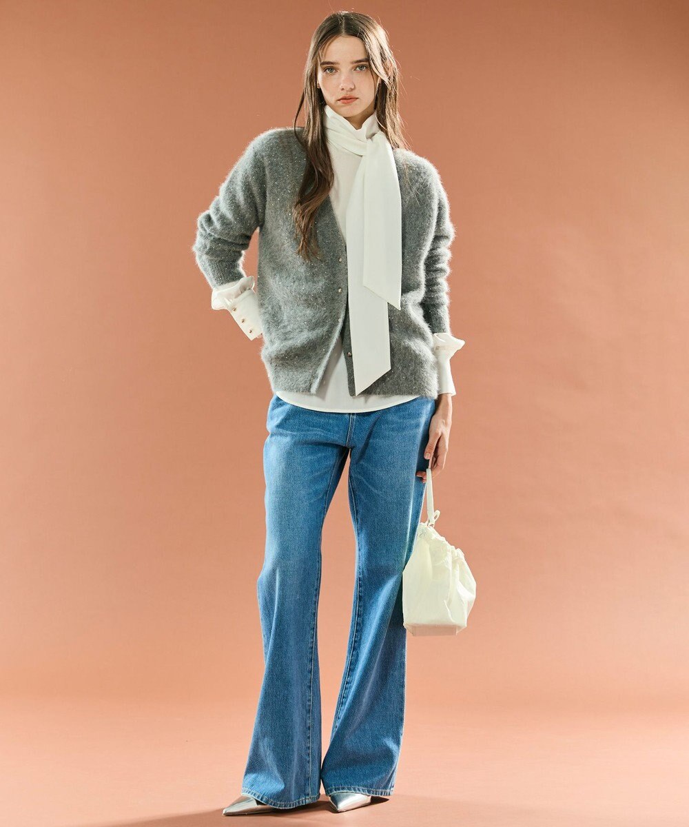 BEIGE， AMARILLO / スパンコールフォックスニットカーディガン 