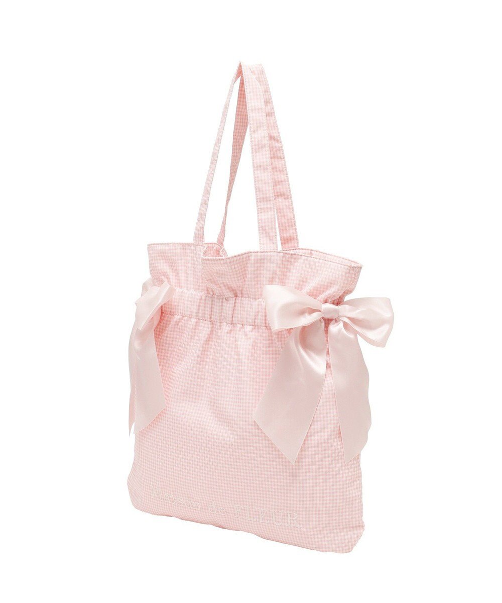 Maison de FLEUR ギンガムダブルリボンギャザートートバッグ 