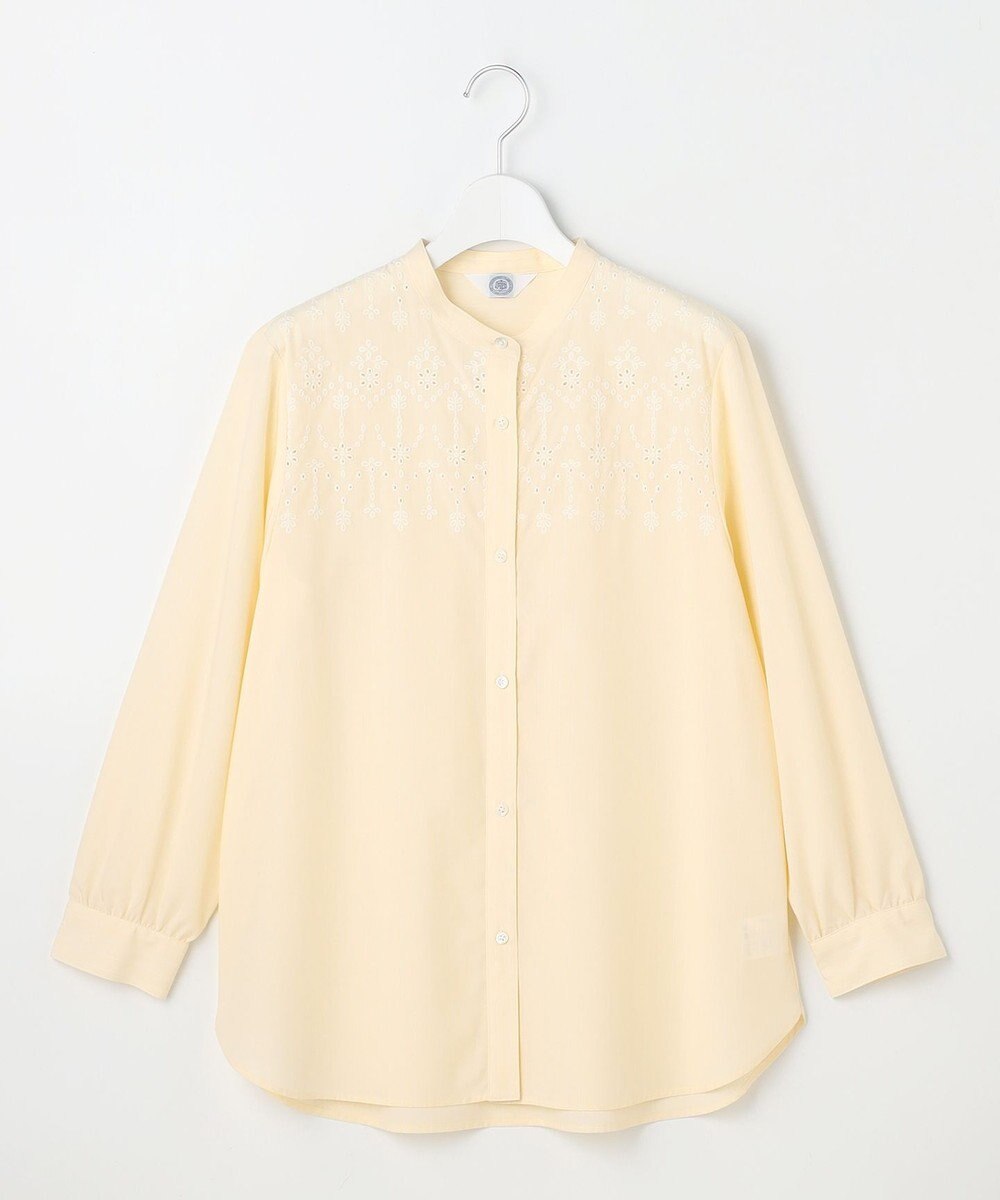 J.PRESS LADIES L ストライプ×エンブロイダリー バンドカラー ブラウス 