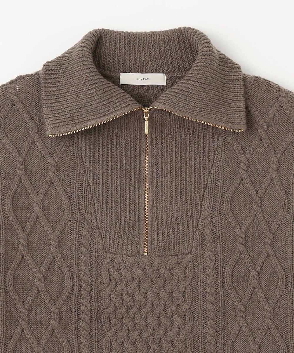 ANY L ソフトアクリルハーフジップケーブルニット 