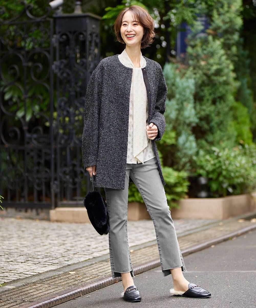 自由区 MANTECOツイード コクーンシルエットコート 