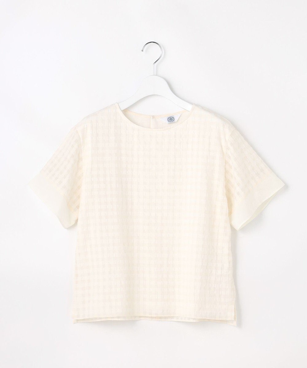 J.PRESS LADIES 【一枚で着映え】シアーギンガム クルーネック カットソー 