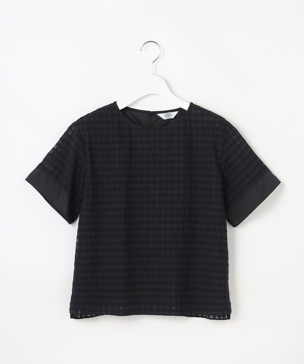 J.PRESS LADIES 【一枚で着映え】シアーギンガム クルーネック カットソー 