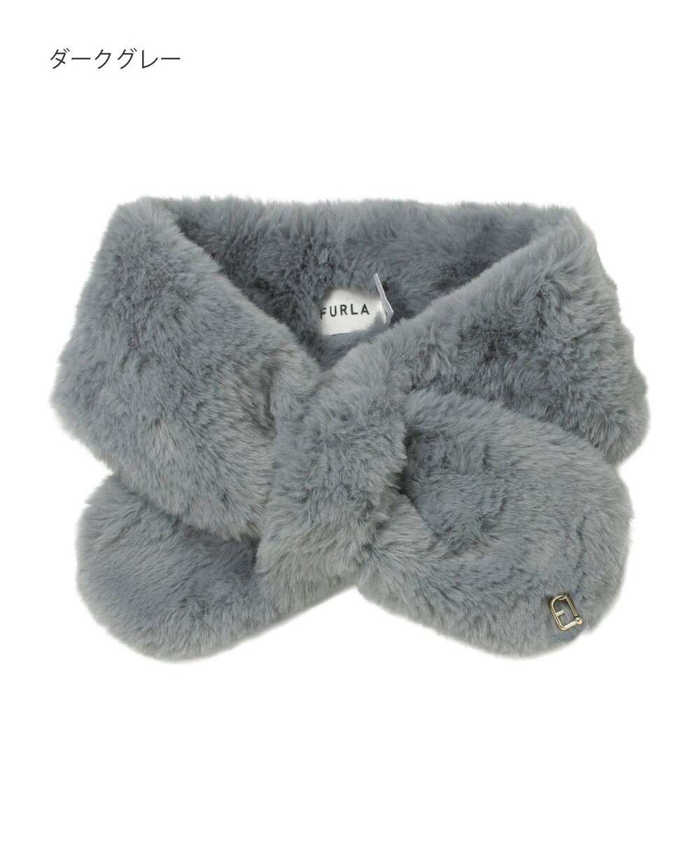 MOONBAT FURLA（フルラ）プチリボンマフラー  アーチロゴ フェイクファー 