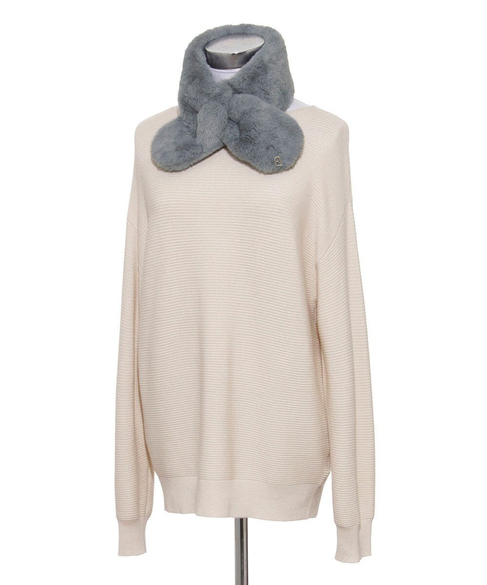 MOONBAT FURLA（フルラ）プチリボンマフラー  アーチロゴ フェイクファー 