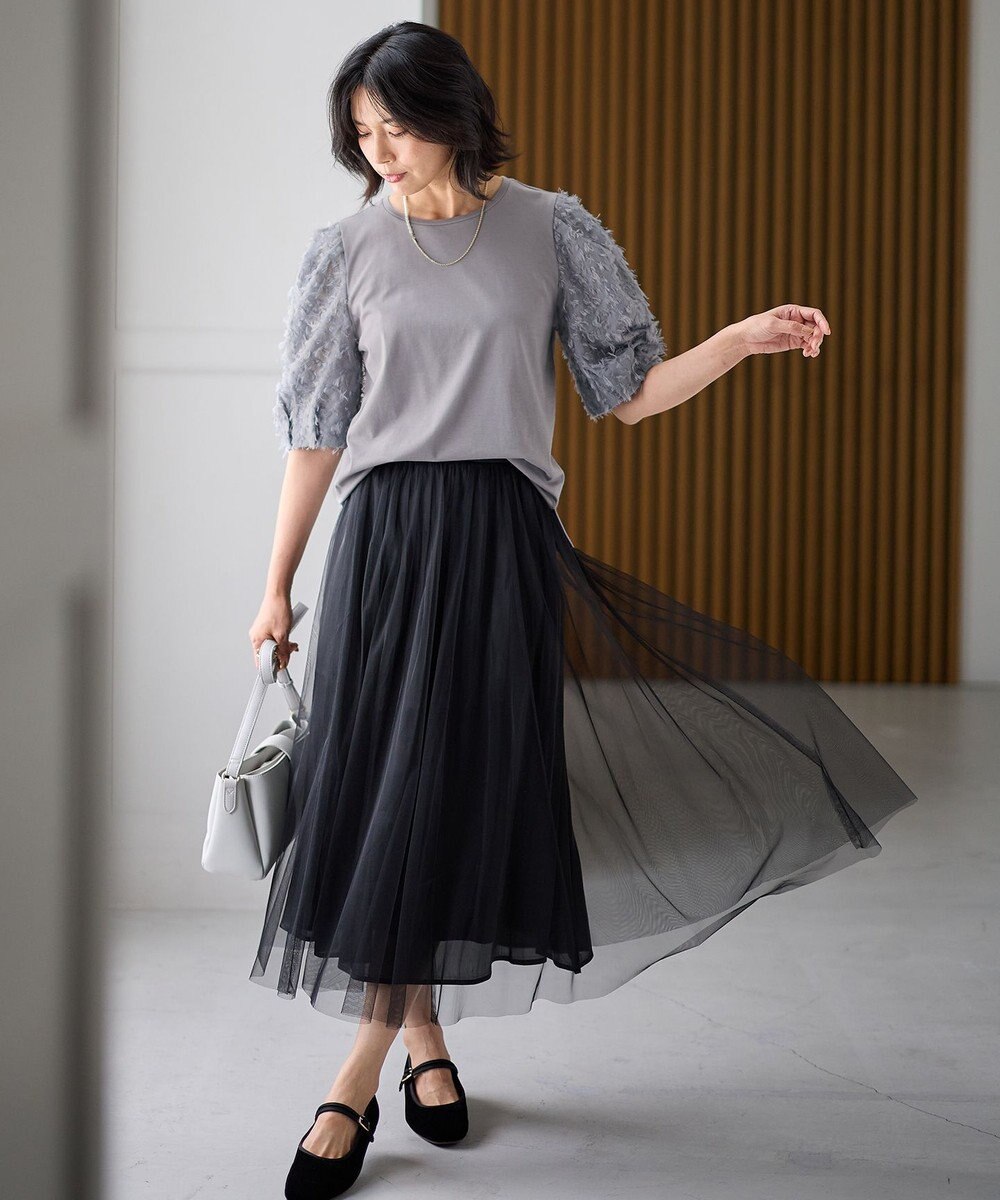 ANY 【ウエストゴム】シャイニーチュールスカート 