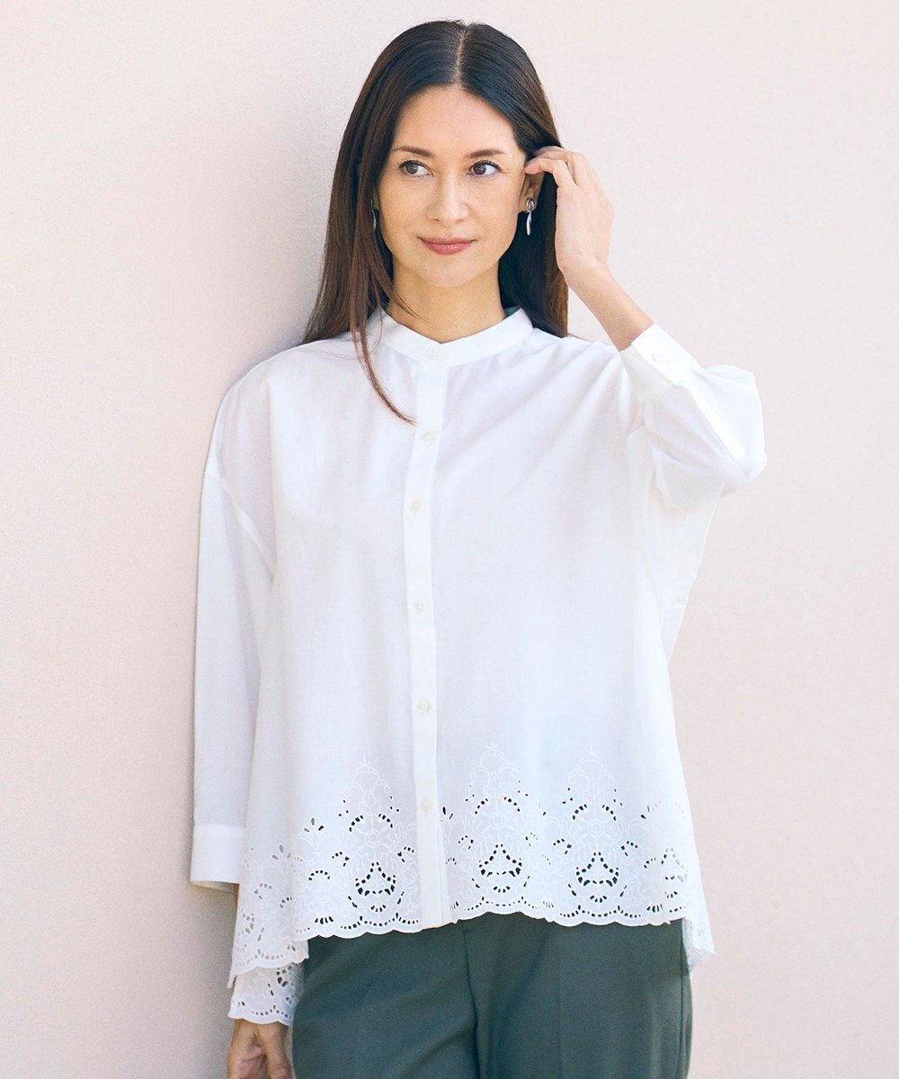 自由区 L エンブロイダリーブロードバンドカラー ブラウス 