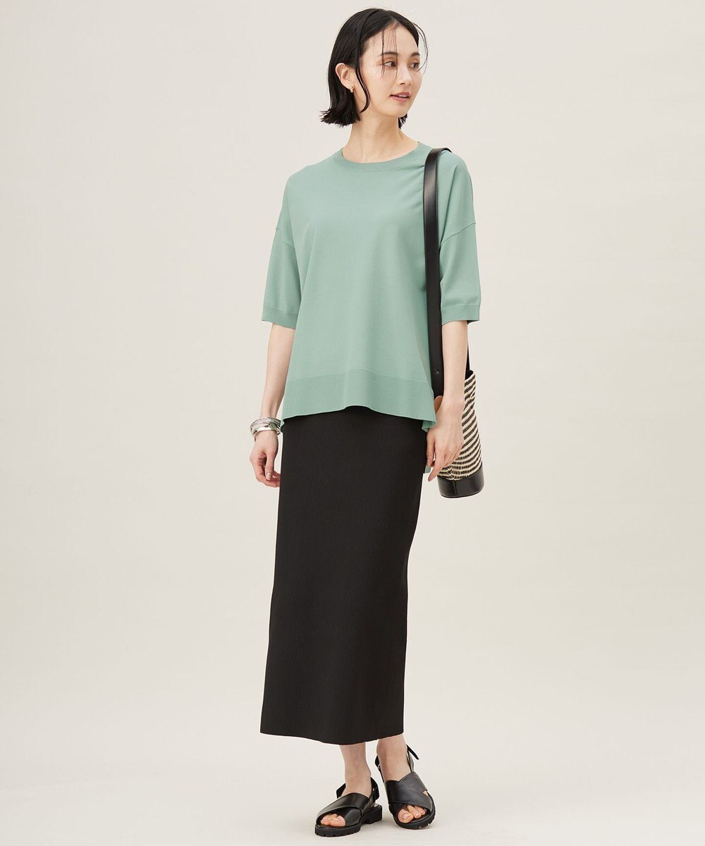 自由区 【接触冷感・UVカット・WEB限定カラーあり】クレープストレッチプルオーバー ニット 