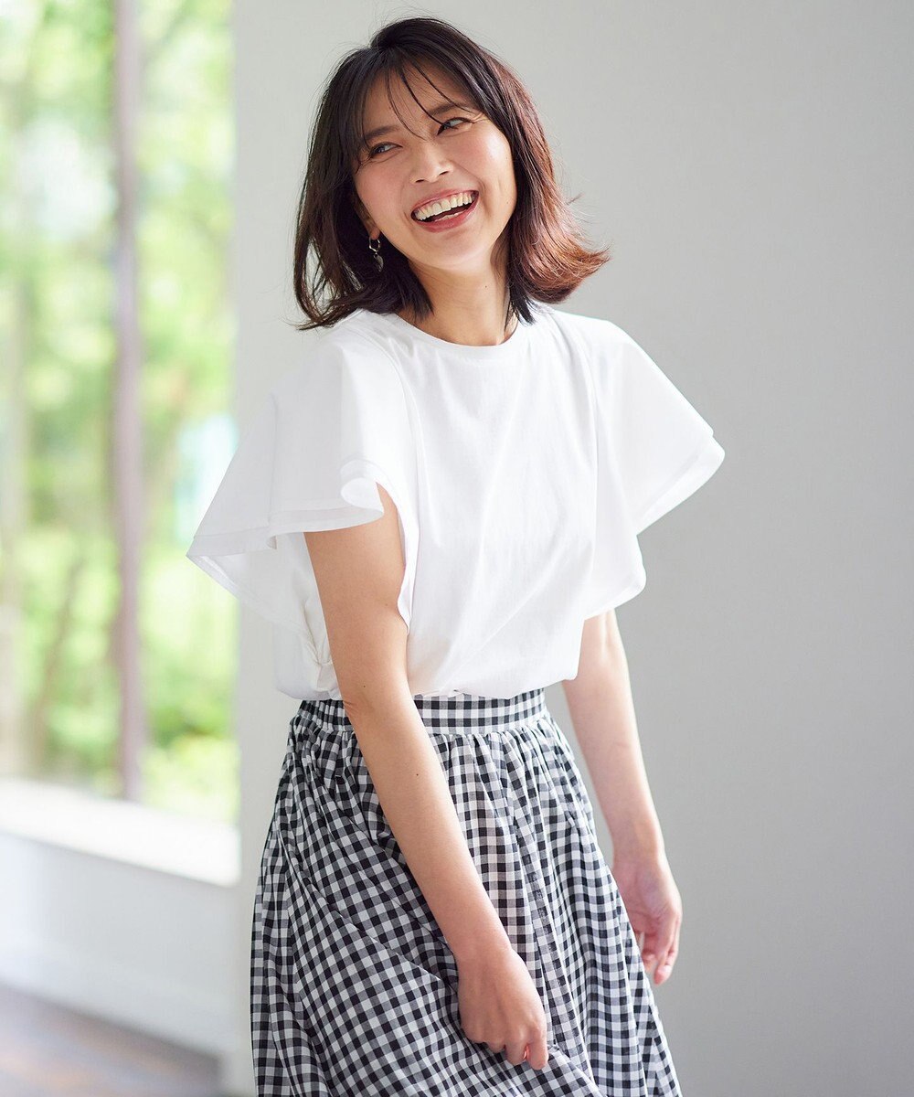 ANY L 【シワになりにくい】ダブルフレアスリーブカットソー 