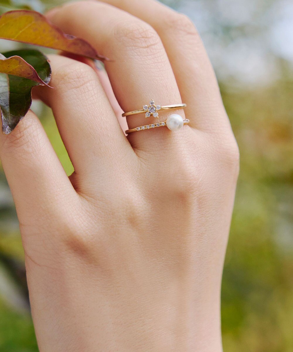 Tiaclasse フラワー＋パールダブルリング 