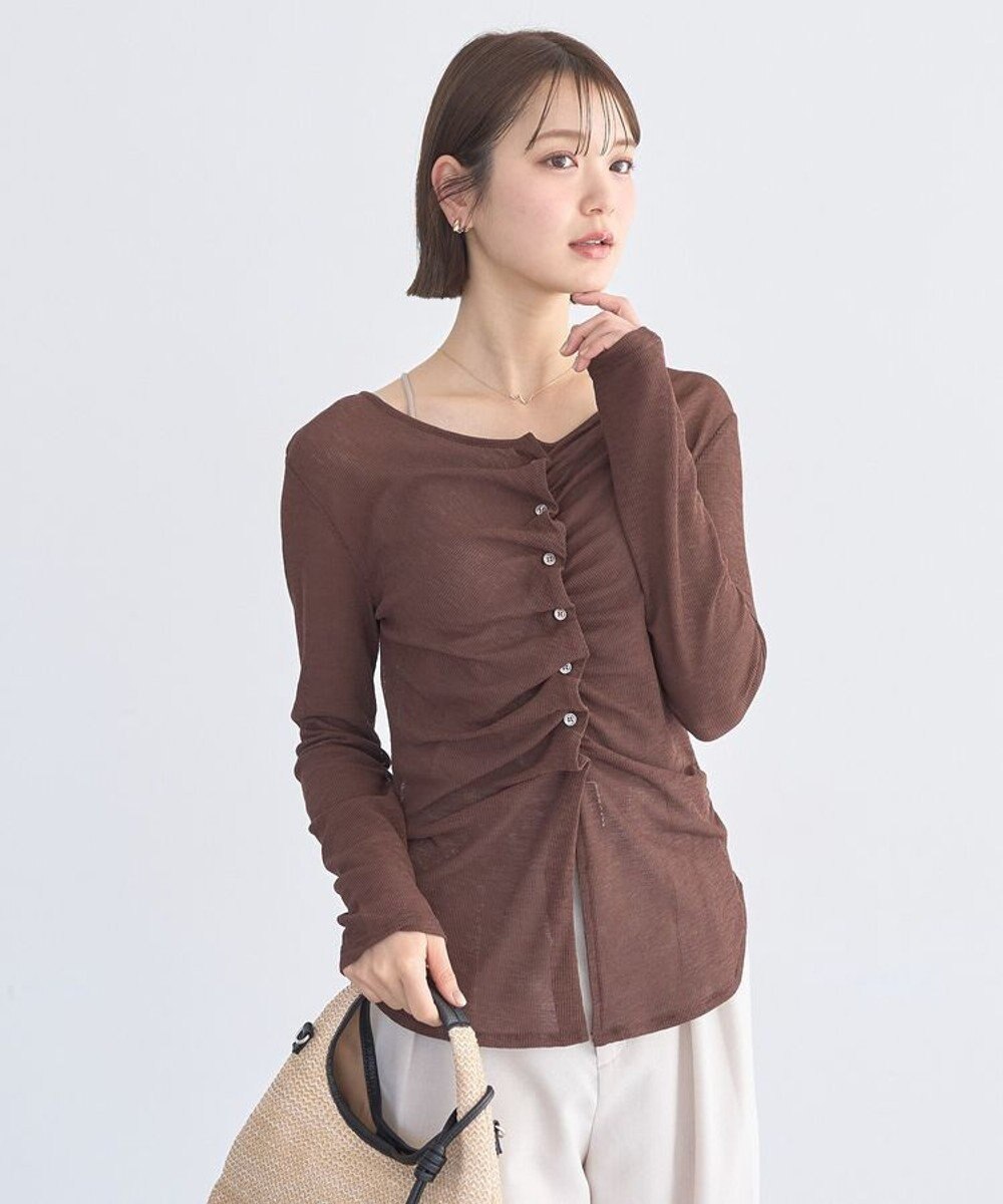 earth music&ecology シアーワッフルタックボタントップス 