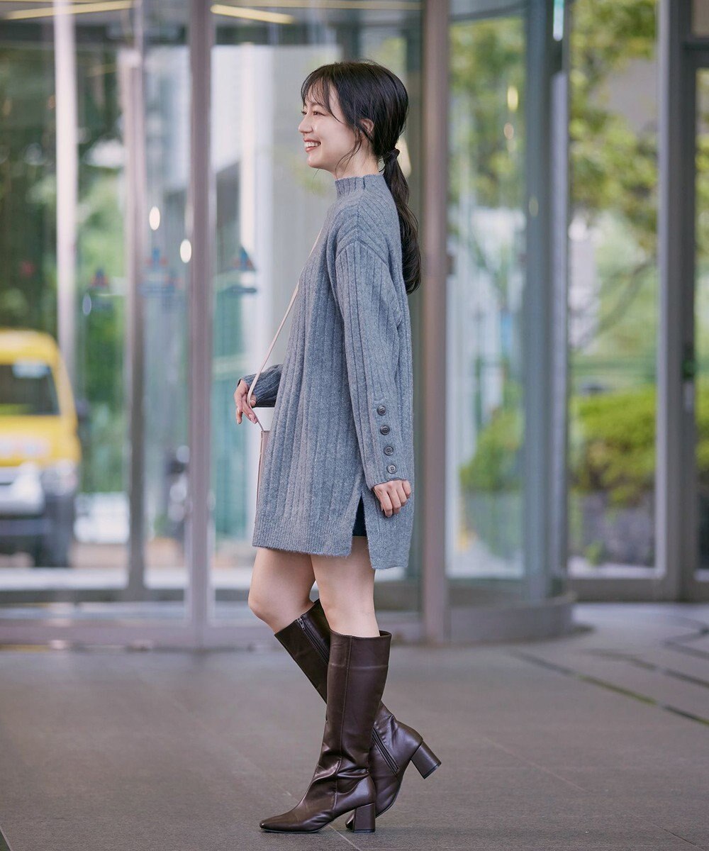 Tiaclasse L 【洗える】袖ボタンメランジニットチュニック 