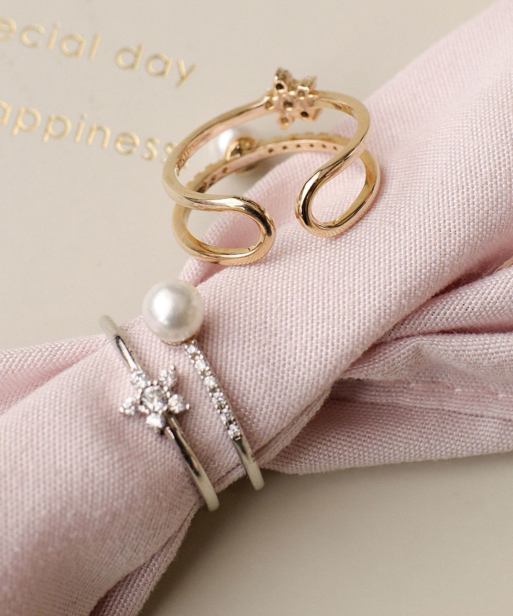 Tiaclasse フラワー＋パールダブルリング 