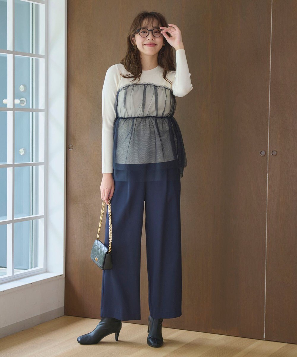 Feroux 【洗える】チュールコンビ プルオーバーニット 