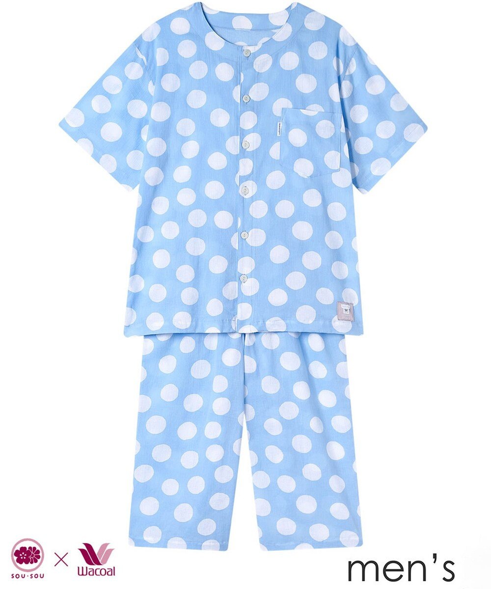 ワコール／睡眠科学 パジャマ 【SOU・SOU（R）】 綿100%(本体) 高島ちぢみ（R） 5分袖 半袖 7分丈 メンズ YGT124 睡眠科学／ワコール 