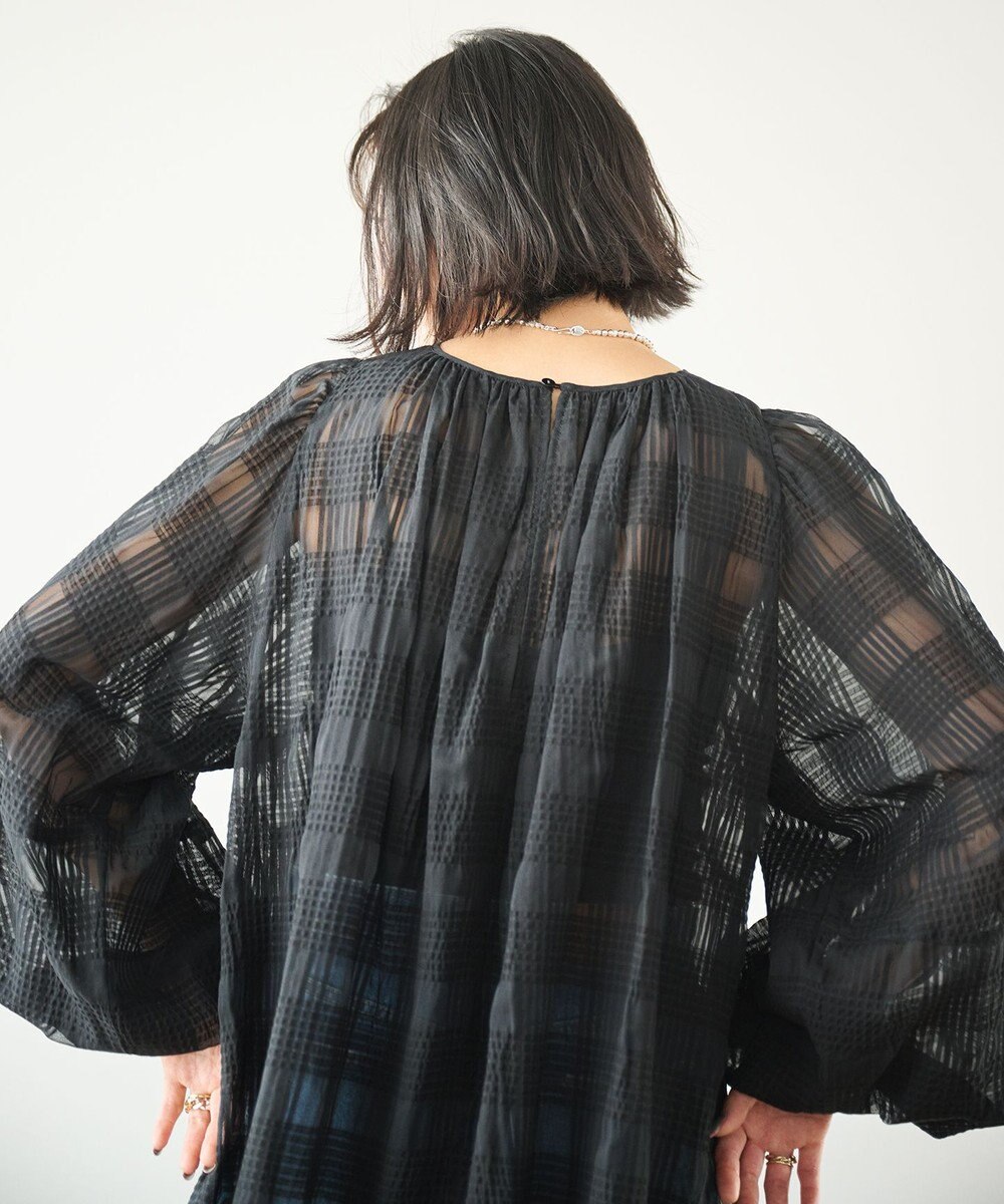 #Newans シアーチェックボリュームブラウス 