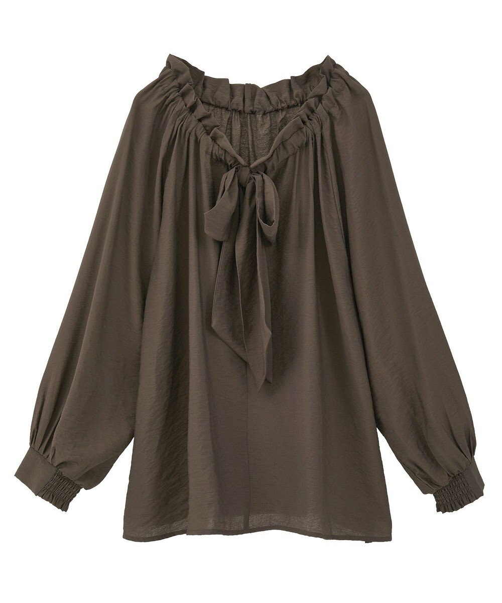 YECCA VECCA フリルギャザーボウタイブラウス 