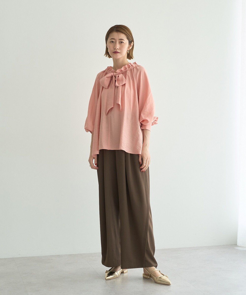 YECCA VECCA フリルギャザーボウタイブラウス 