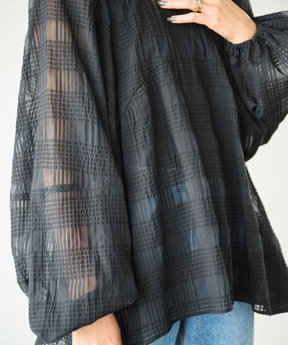 #Newans シアーチェックボリュームブラウス 