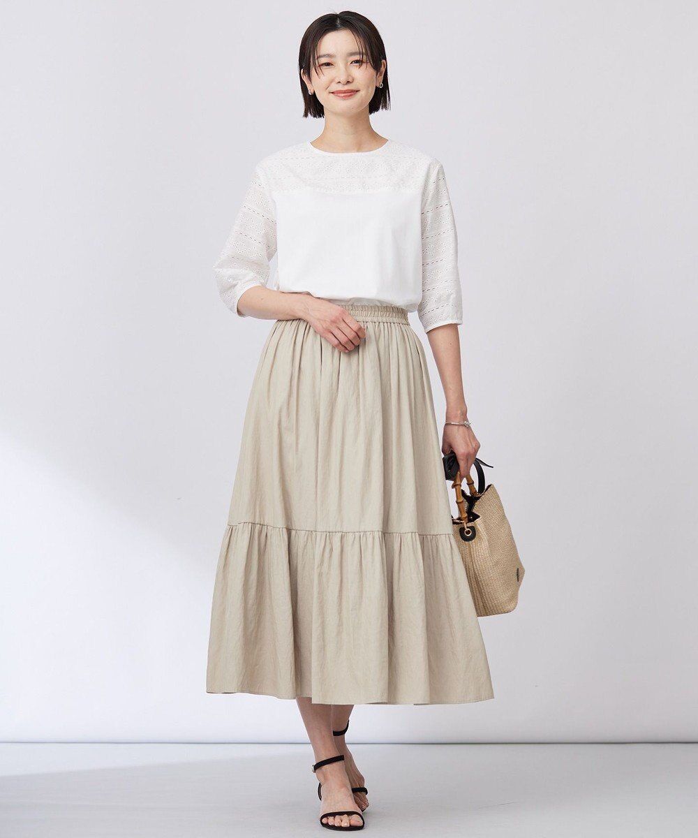 J.PRESS LADIES 【洗える】シャンブレーツイル ティアード スカート 