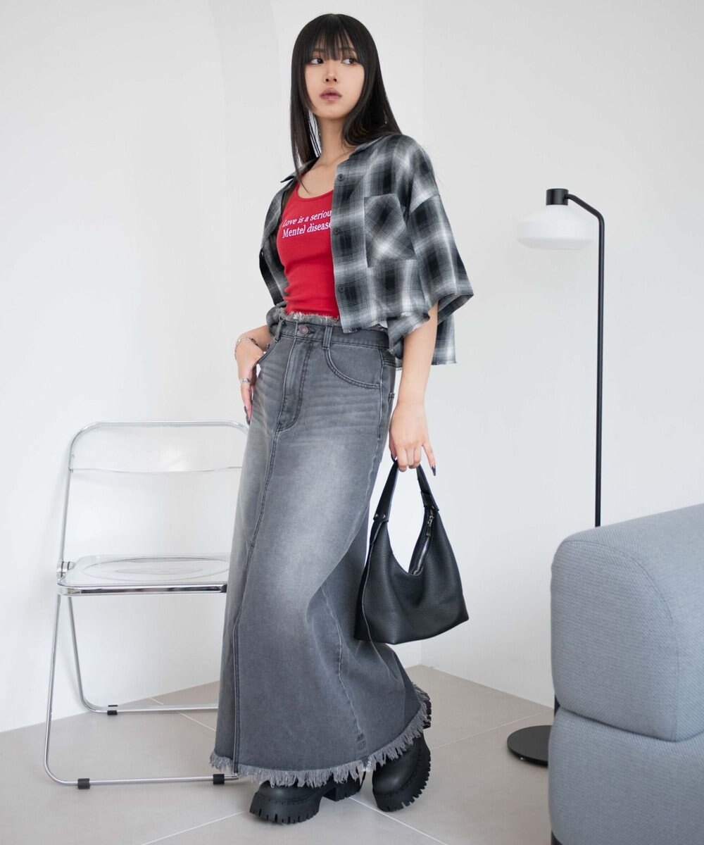 WEGO フリンジロングスリットデニムスカート 