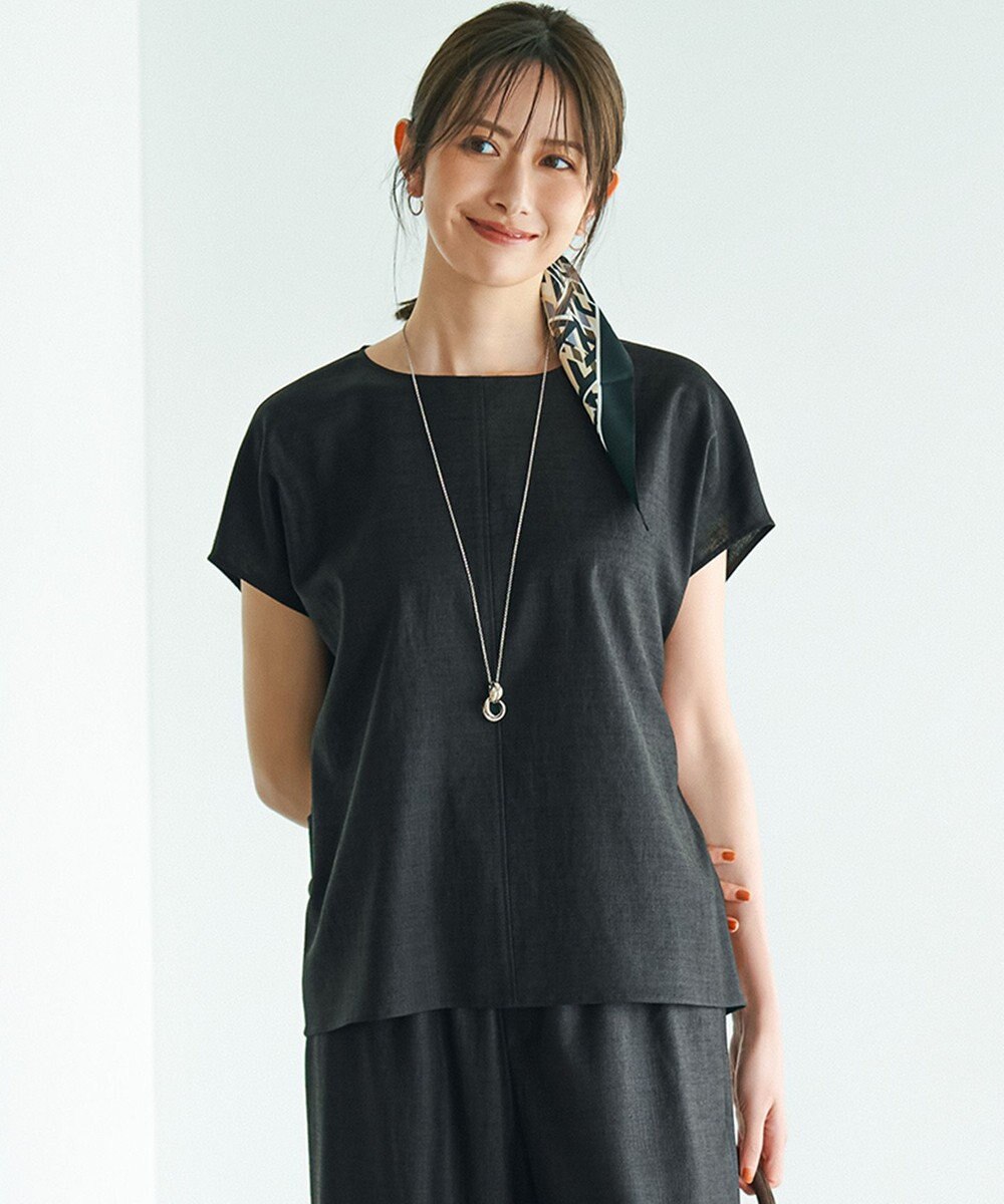 23区 【洗える】トリアセスラブストレッチ フレンチスリーブ ブラウス 