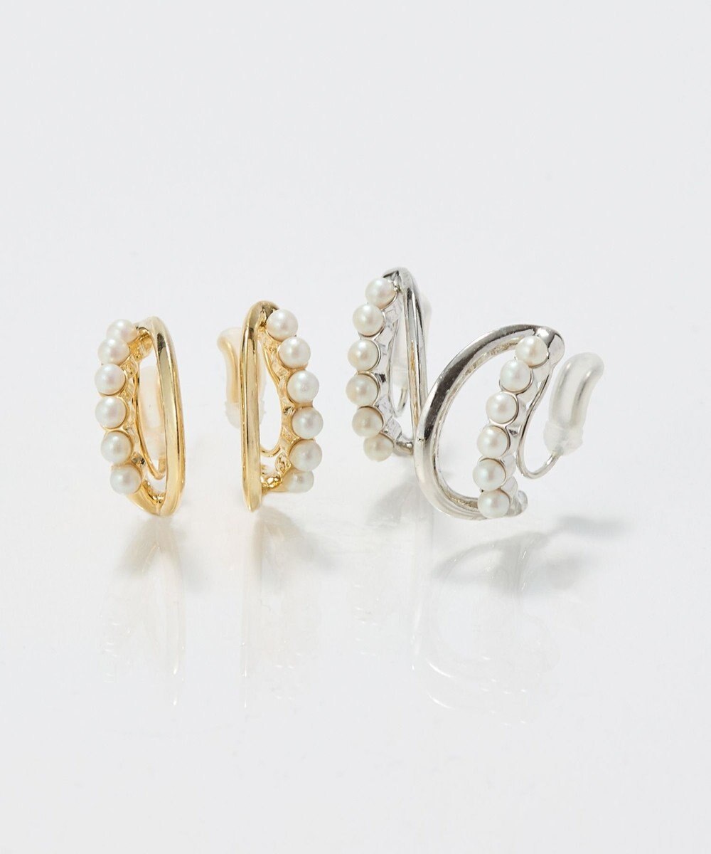 Phoebe 〈痛くないシリーズ/アレルギー対応〉プチパールダブルフープライトフィットイヤリング　ゴールド 