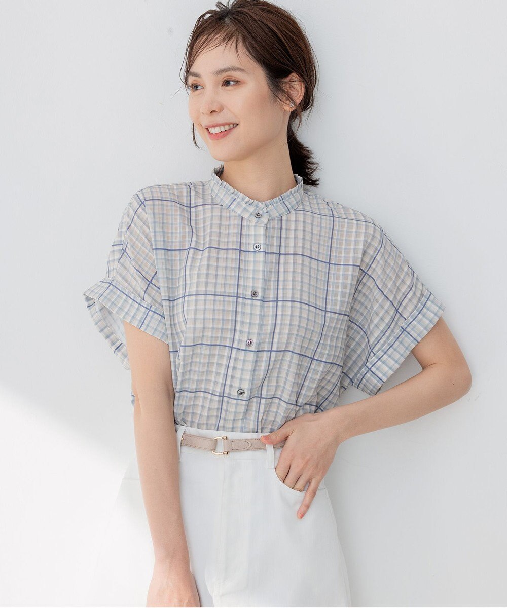 組曲 L 【洗える】シアーチェック ブラウス 