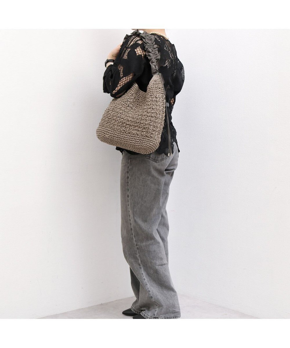 UNBILLION カシュカシュ cachecache / ドロストフリルハンドル地柄編みトート カゴバッグ 