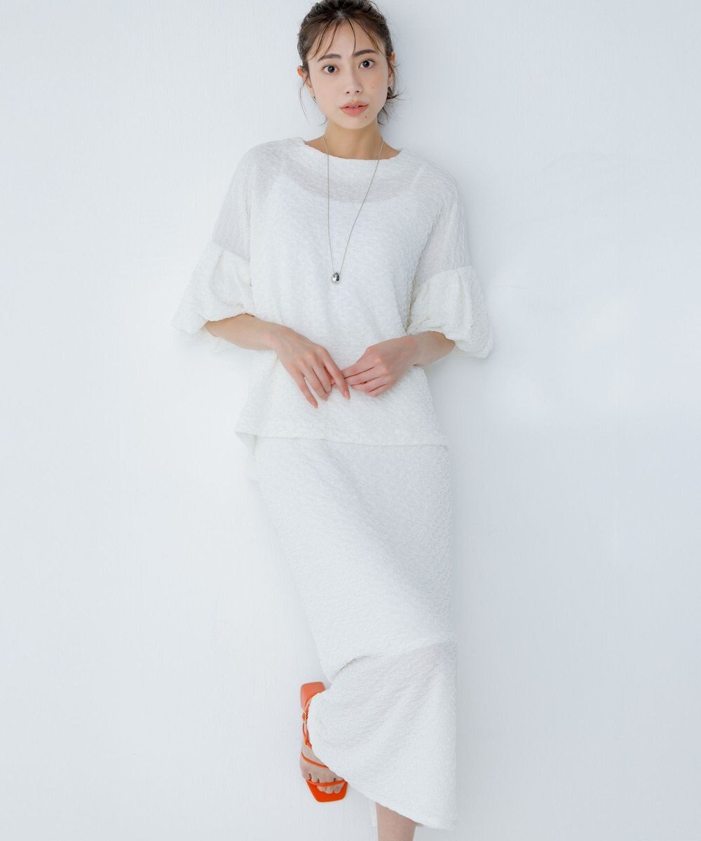 #Newans 【金子綾さんインスタライブご紹介アイテム】【洗える/セットアップ可能】ふくれジャガード パフスリーブブラウス 