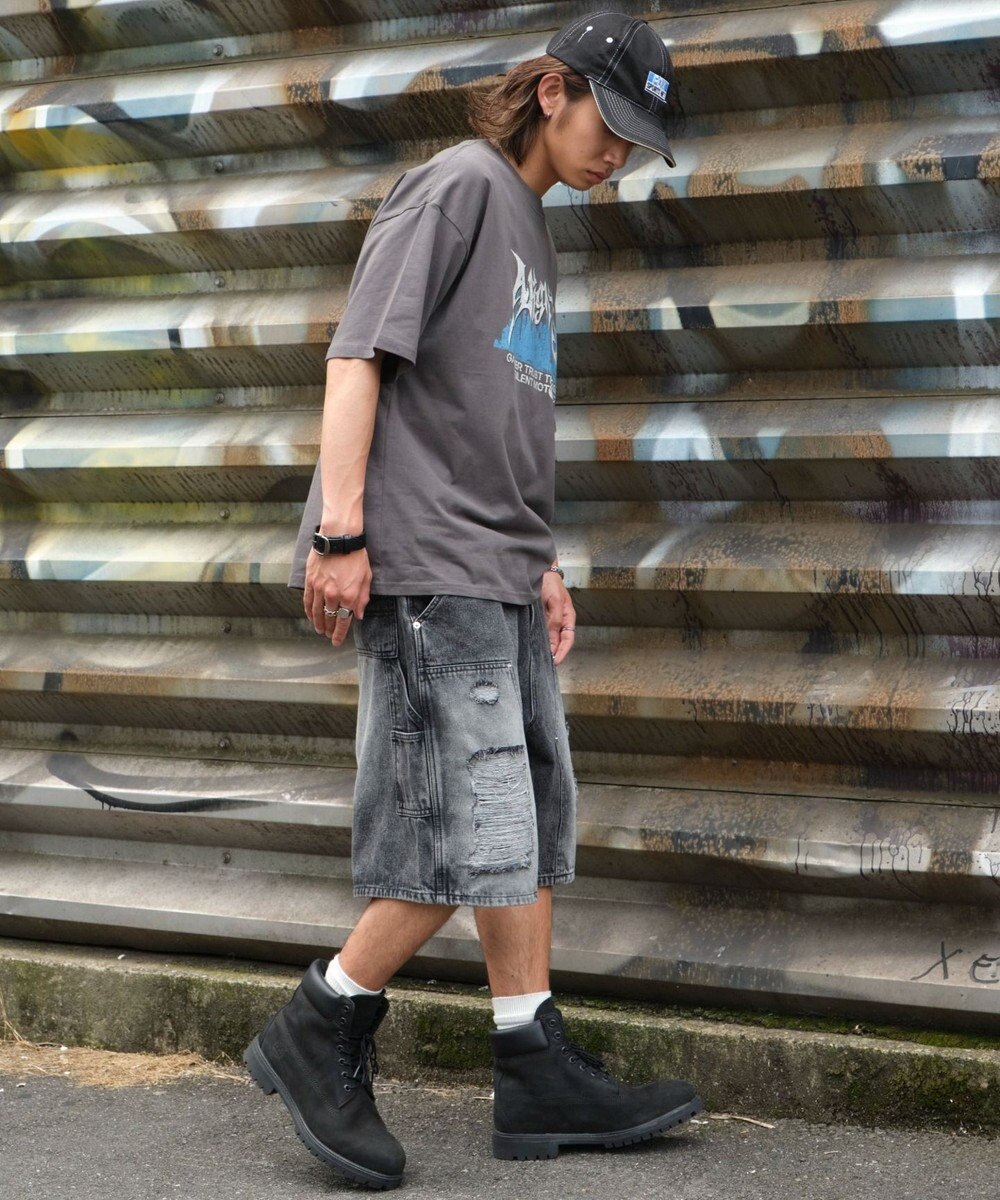 WEGO ダブルニーダメージデニムショーツ 