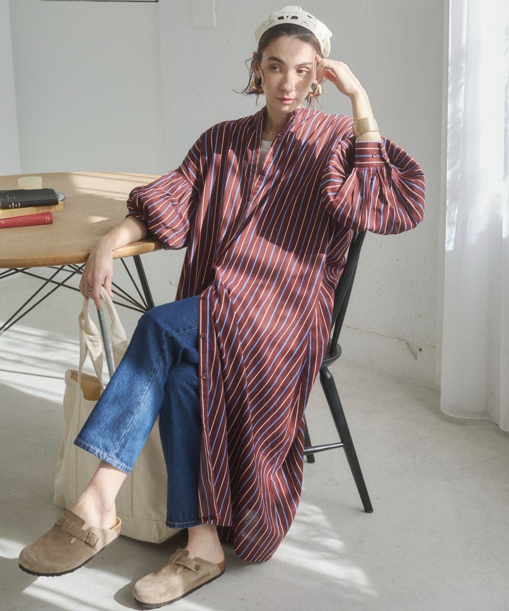 WEGO 【ANGIE VINTAGE】ボリュームスリーブ バンドカラー シャツワンピース 