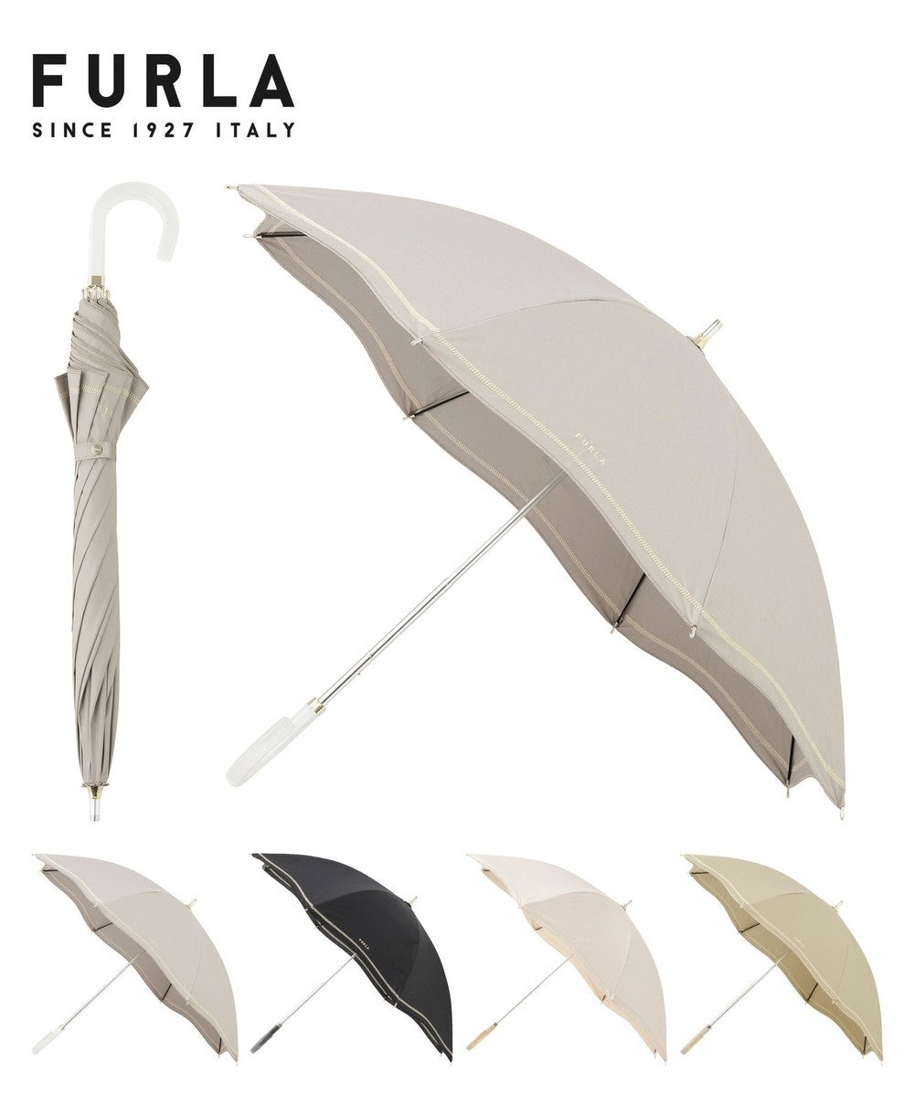 MOONBAT FURLA 晴雨兼用日傘 長傘 ジッパー刺繍 ／遮光 遮熱 UV ダークグレー